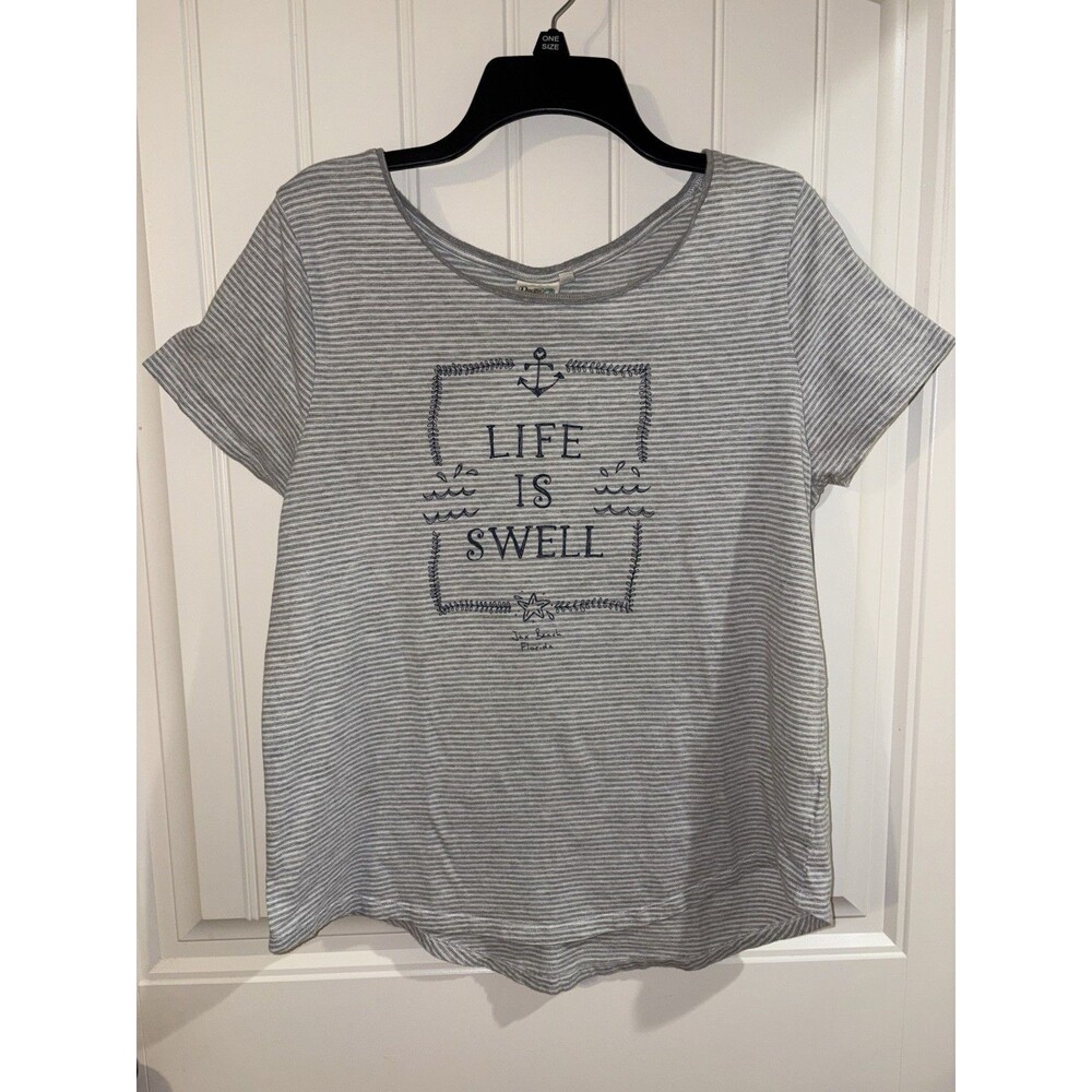 Pacific Creations women’s XL, “life is swell” Gray / White Striped Anchor